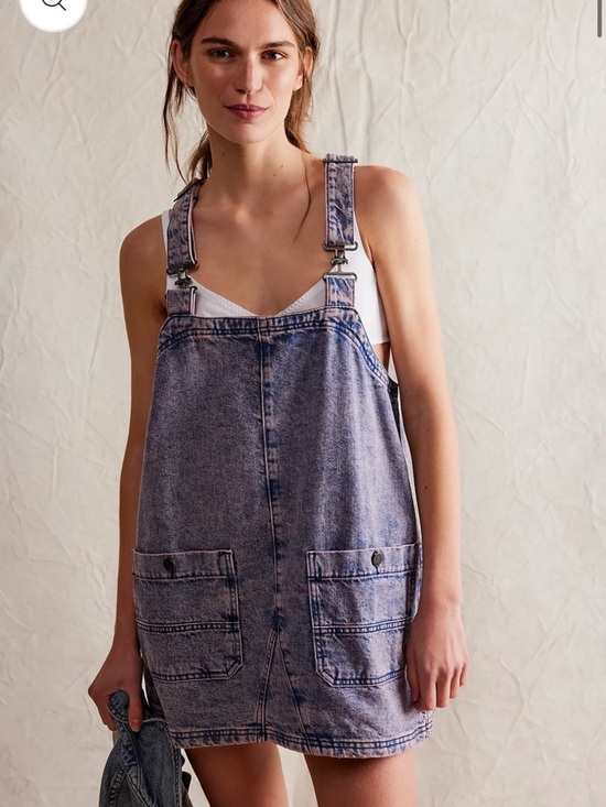 Free People Dresses & Skirts - Free People Denim Overall Smock Mini Dress - Pink Dreams NWT